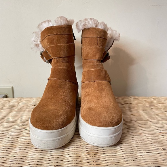 J Slides Nelly Water Resistant Suede Leather Boot Faux Fur Lined Tan size 9.5 - Picture 4 of 11